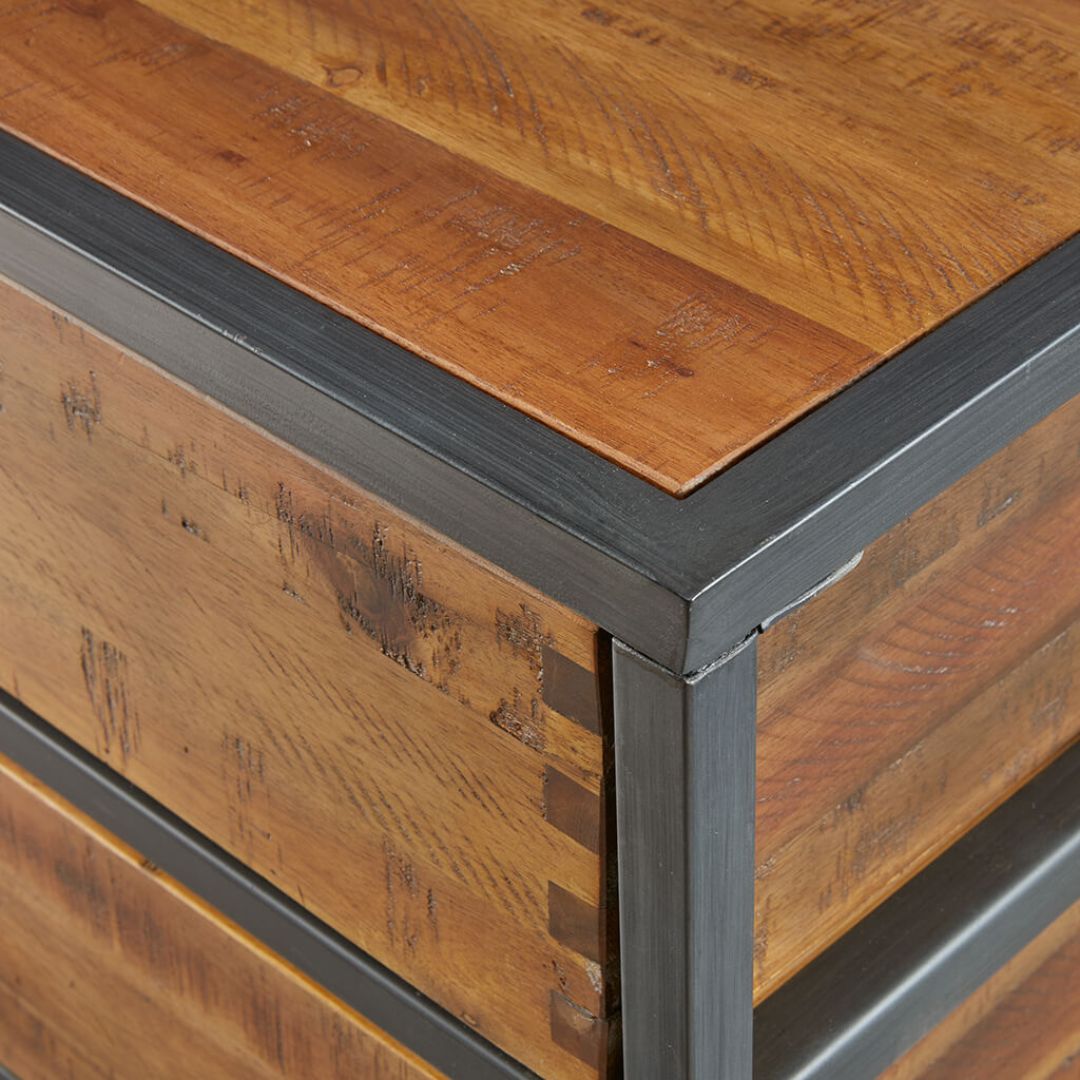 Close-up view of the accent chests drawer, emphasizing its sleek design and functionality.