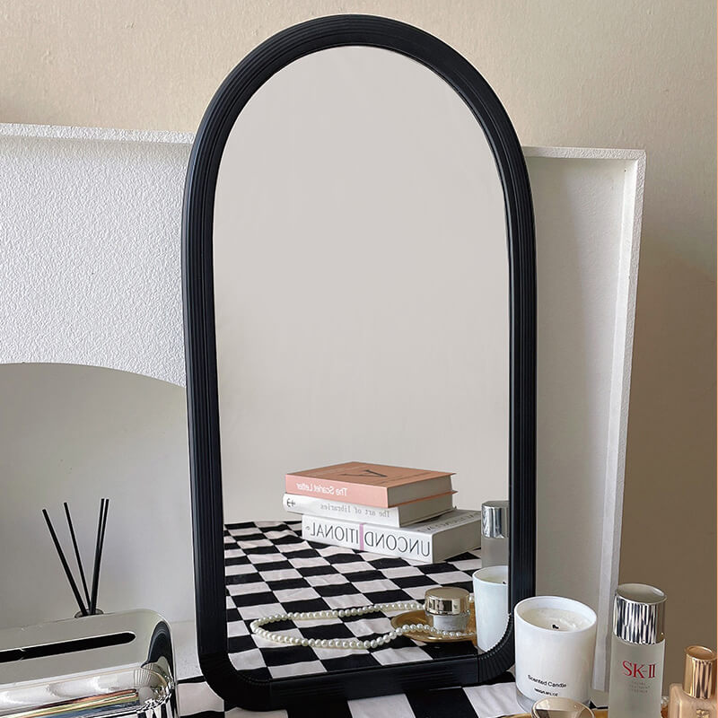 Stylish modern mirror for girls' bedrooms, showcasing its sleek design and adjustable angle.