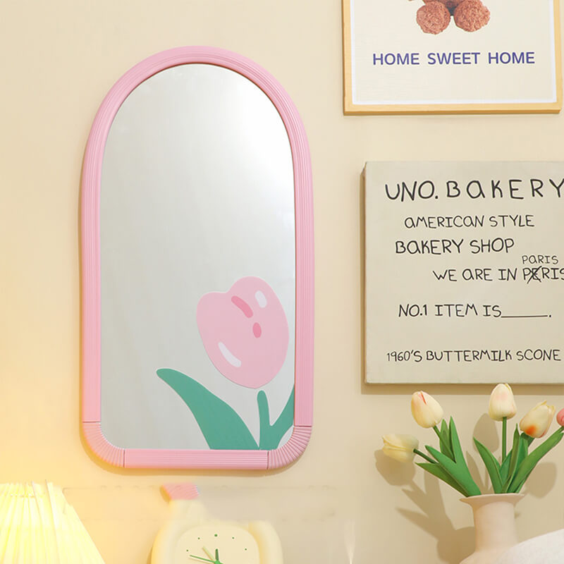 Stylish modern mirror for girls bedrooms, showcasing its sleek design and adjustable angle.
