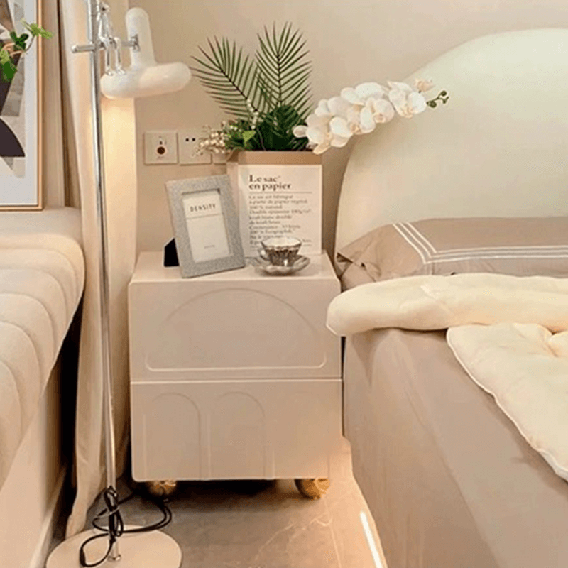 Close-up of the stylish drawers on the modern nightstand, highlighting the intricate detailing.