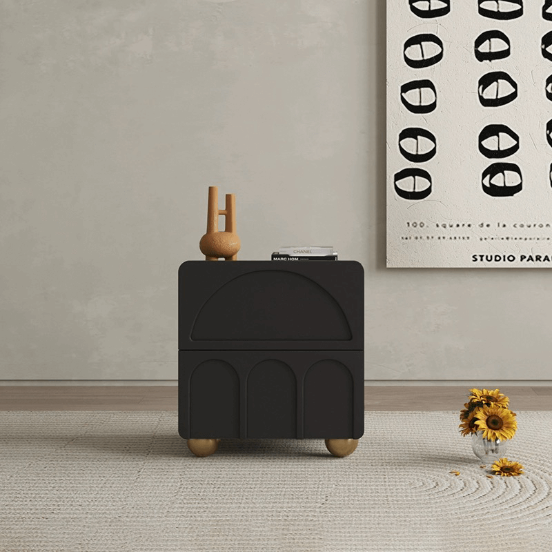 Close-up of the stylish drawers on the modern nightstand, highlighting the intricate detailing.