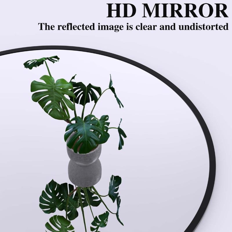 Close-up of the frame of the modern arch mirror highlighting its minimalist style.