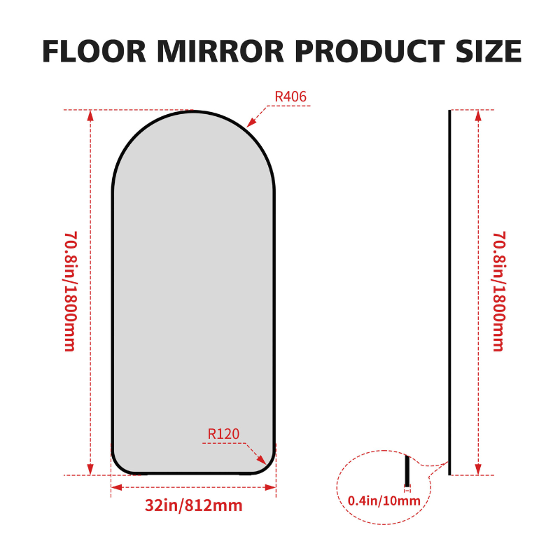 Elegant arch full-length floor mirror against a light wall, showcasing its sleek design.