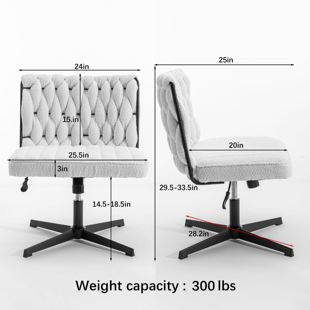 Elegant armless office chair in a bright workspace, showcasing its modern design and velvet texture.