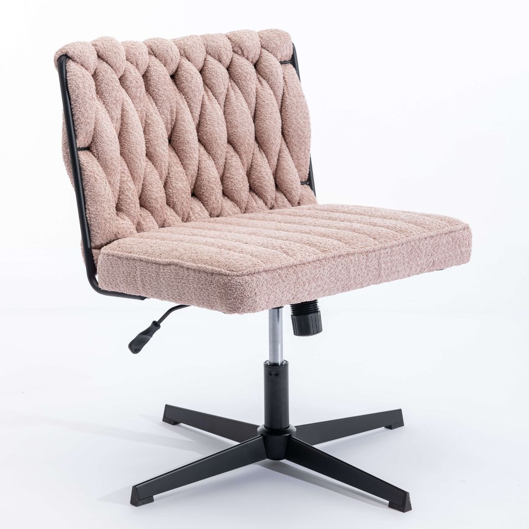 Close-up view of the velvet fabric and ergonomic features of the armless office chair, highlighting comfort.