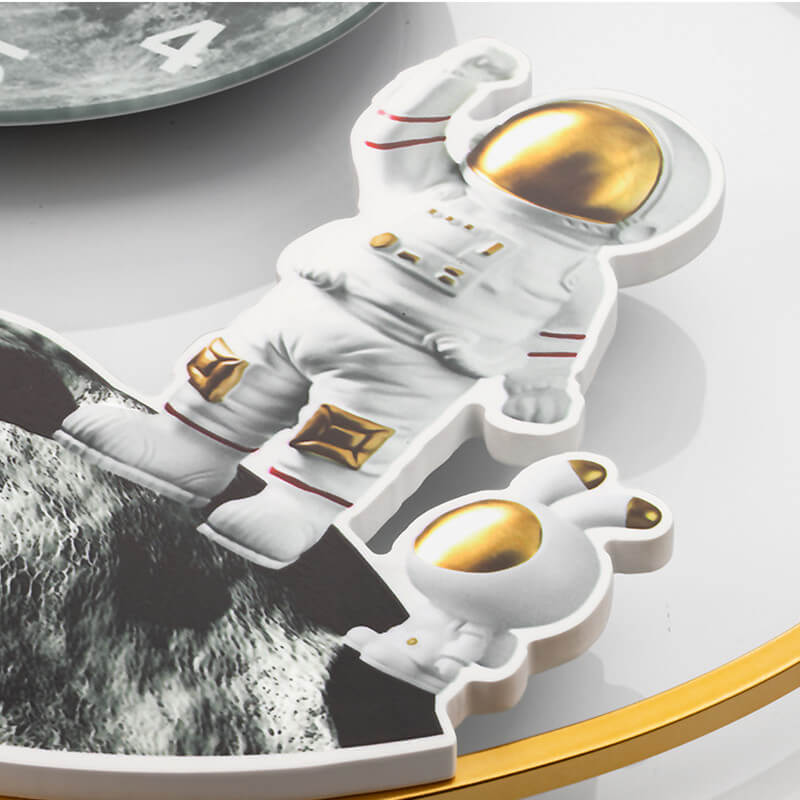 The Stellar Astronaut Wall Clock displayed in a living room, enhancing the astronaut decor with its unique theme.