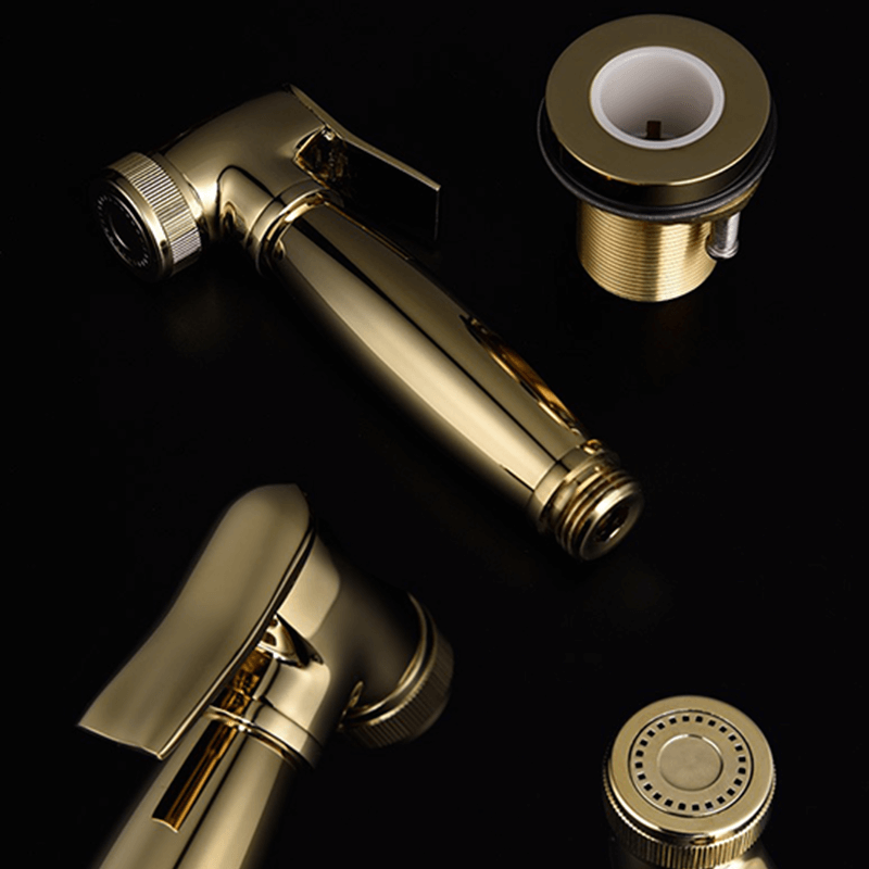Close-up of the modern sink faucet sprinkler feature in use with water flow