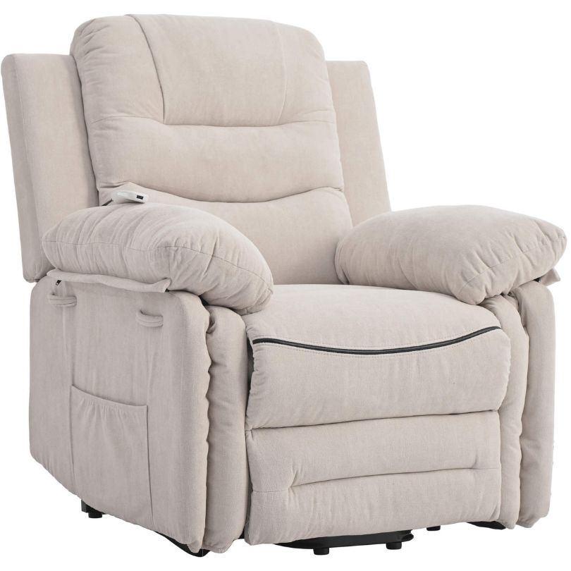 Detailed close-up of the massage control panel on the Modern Beige Massage Recliner Chair.
