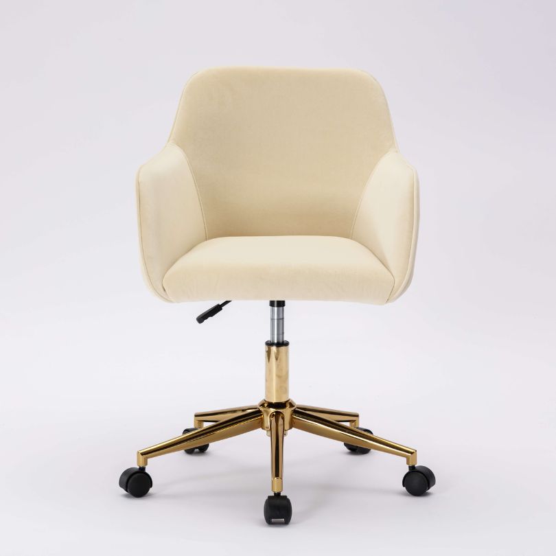 360-degree swivel office chair in a modern beige color, ideal for home office setups.