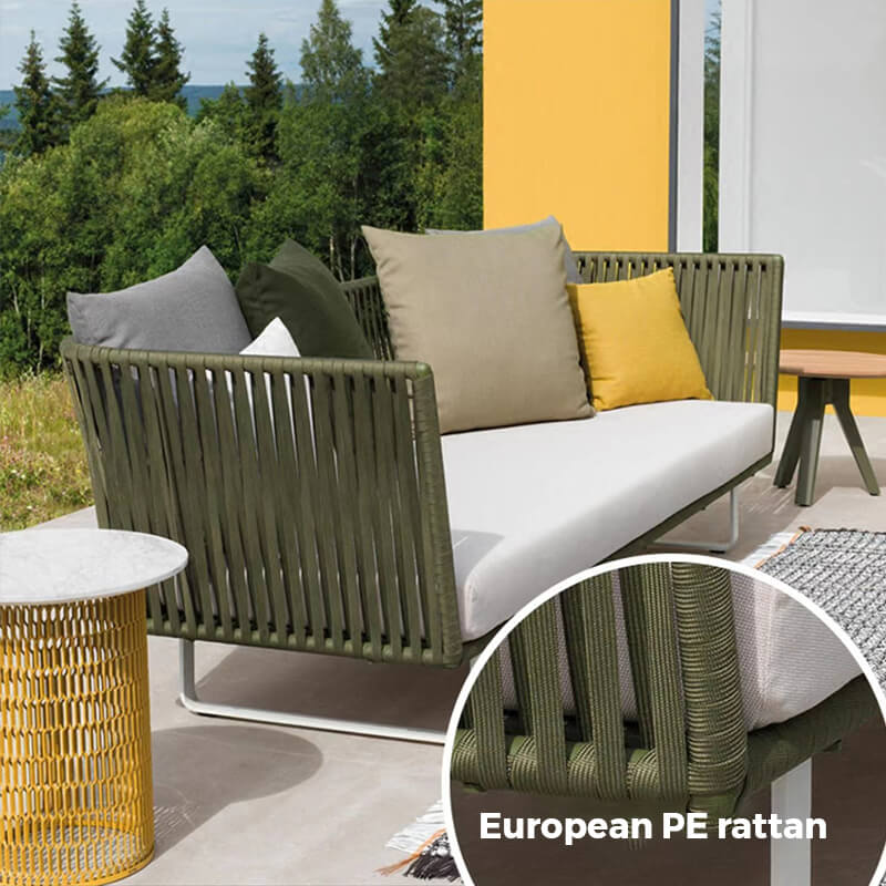 Elegant Rattan Modular Outdoor Sofa Set positioned in a garden setting, showcasing its stylish design.