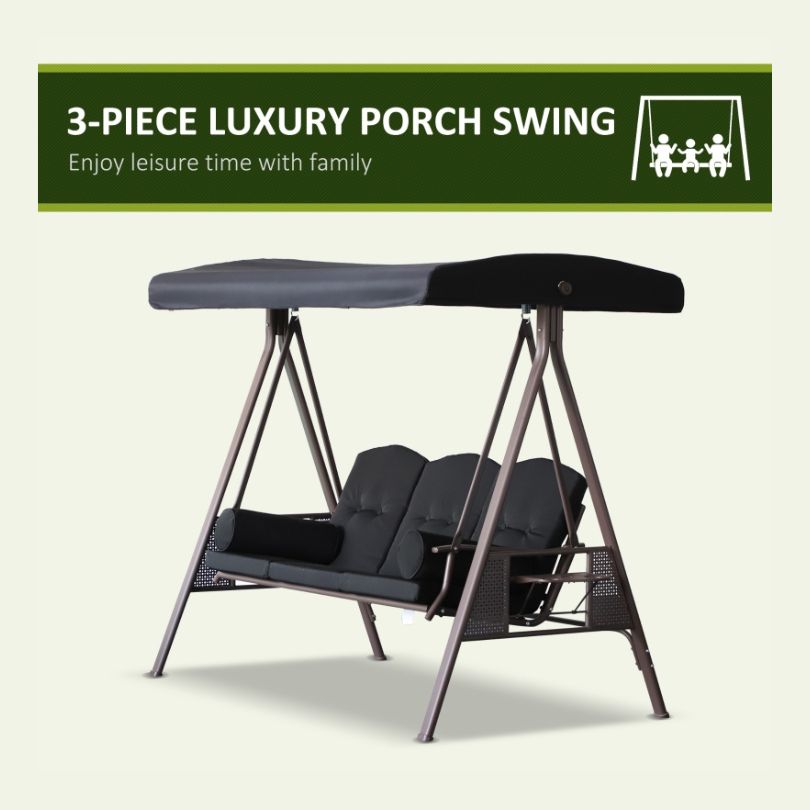 Family enjoying time on the 3-seater canopy chair in a sunny backyard.