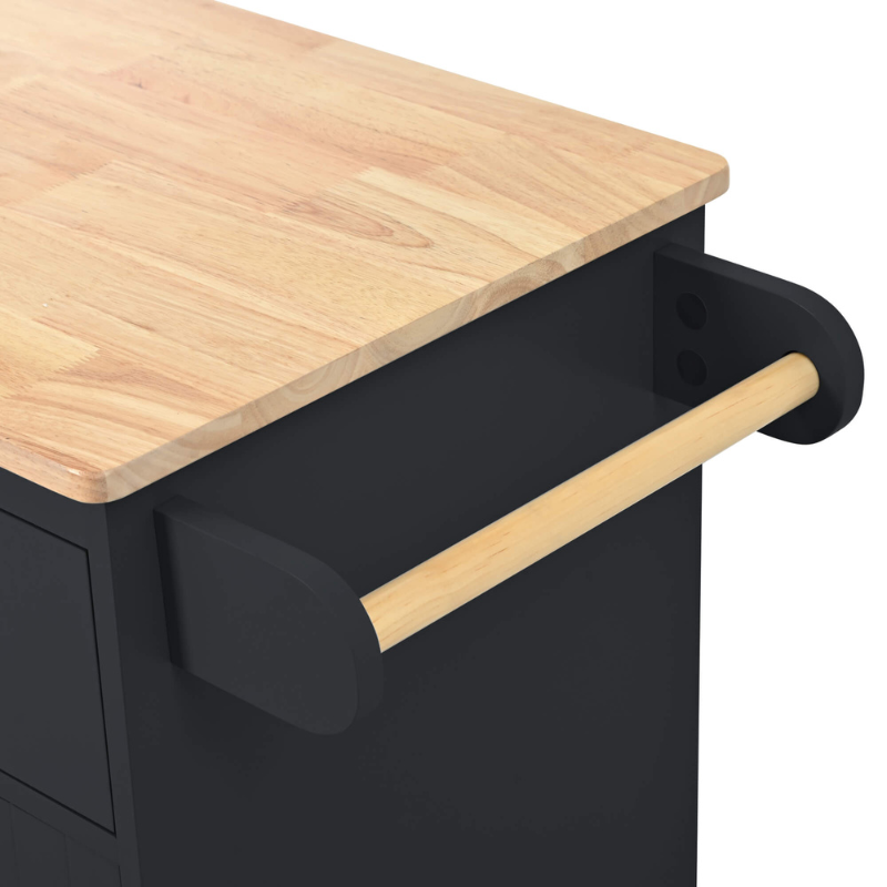 Kitchen storage cart with wheels, showcasing its functionality in a cozy kitchen setting.