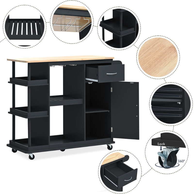 Kitchen storage cart with wheels, showcasing its functionality in a cozy kitchen setting.
