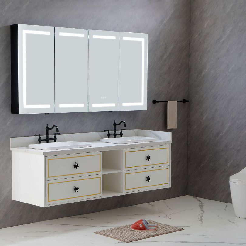 Sleek modern black LED mirror cabinet with illuminated edges
