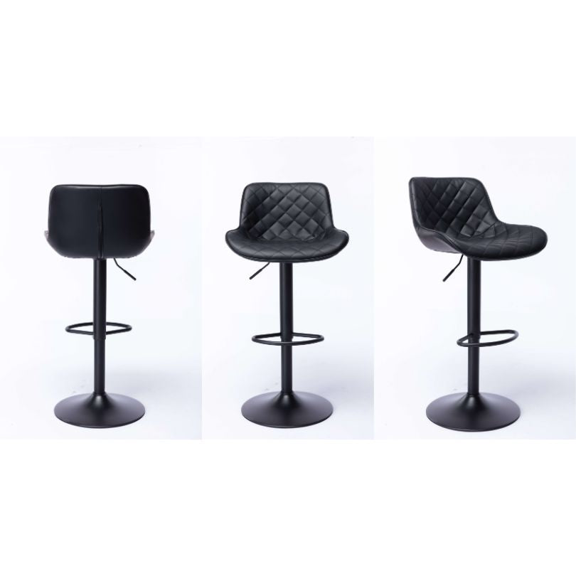 Front view of Sophisticated Adjustable Black Velvet Bar Stools showcasing plush material and sleek design.