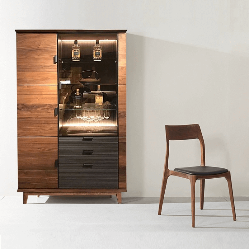 Full view of the wine bar cabinet in a chic living room setting, perfect for entertaining.
