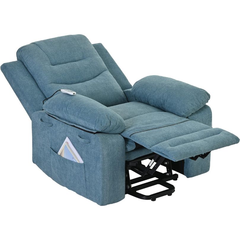 Close-up view of the adjustable heating feature on the Serenity Blue Power Lift Recliner Chair.