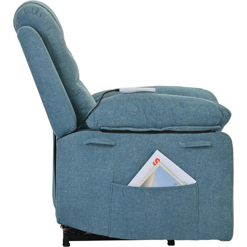 Serenity Blue Power Lift Recliner Chair showcasing its modern design and massage function.