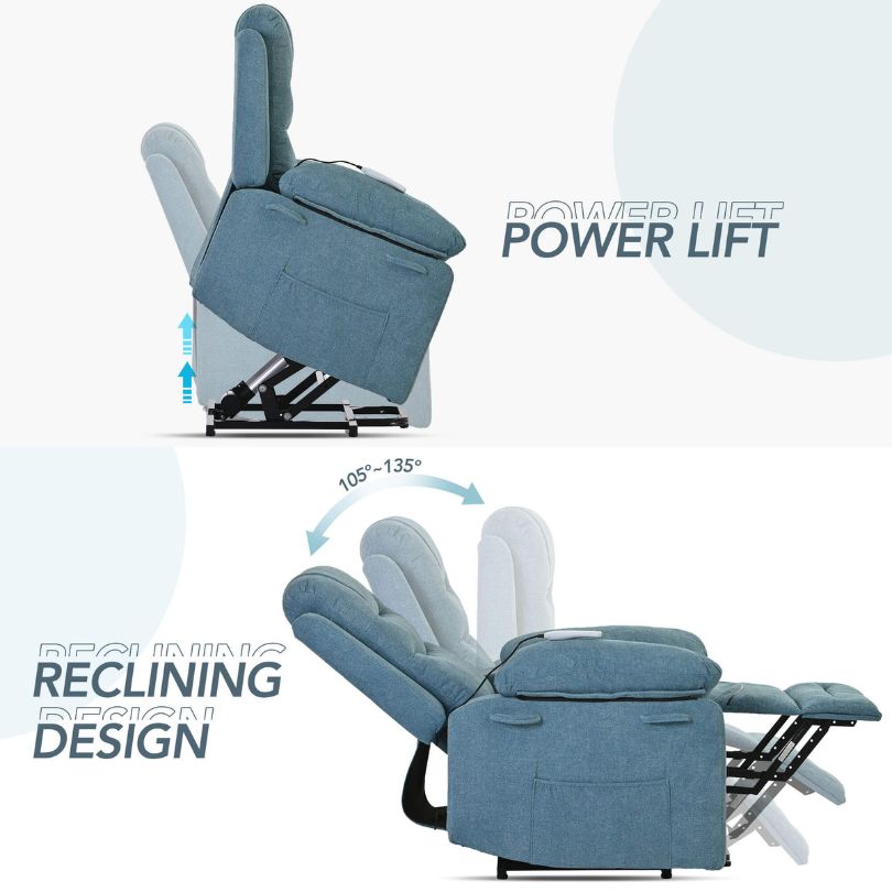 Close-up view of the adjustable heating feature on the Serenity Blue Power Lift Recliner Chair.
