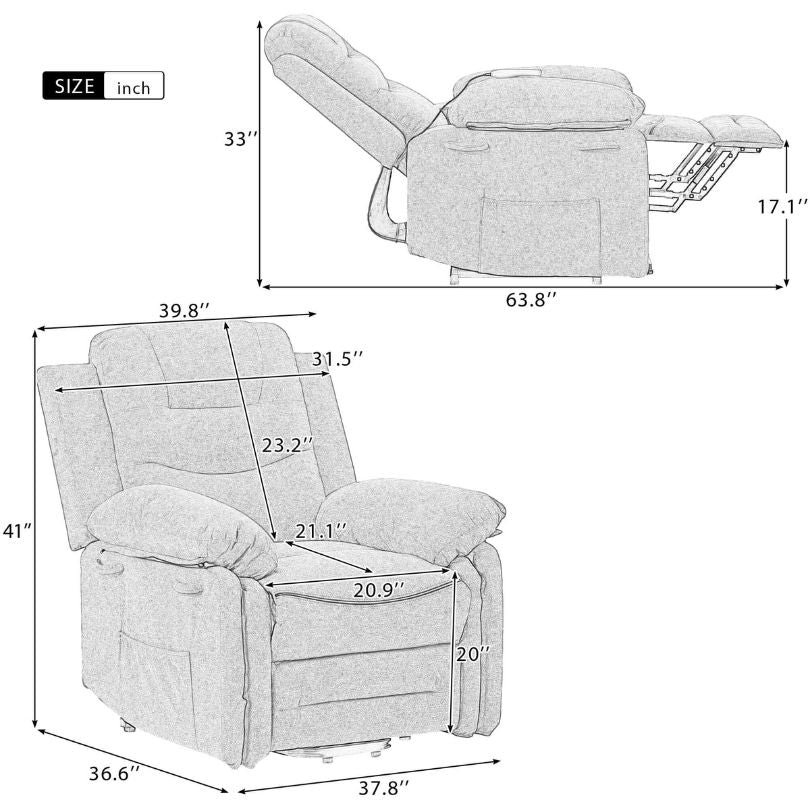 Serenity Blue Power Lift Recliner Chair showcasing its modern design and massage function.