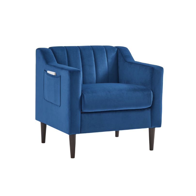 Close-up of the chairs plush velvet fabric and tufted design, perfect for adding comfort to any space.