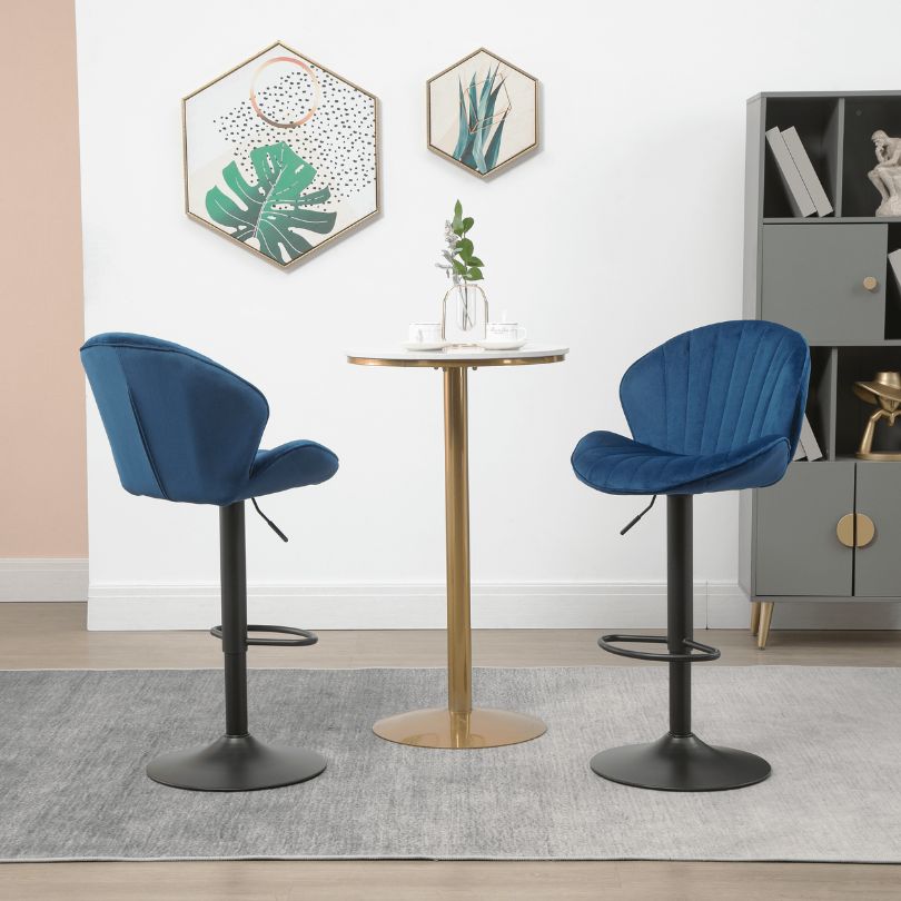 Close-up of luxurious velvet texture on bar stools