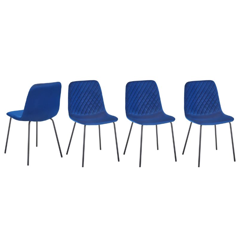 Close-up of the steel frame and velvet upholstery of a blue velvet chair, emphasizing durability and comfort.