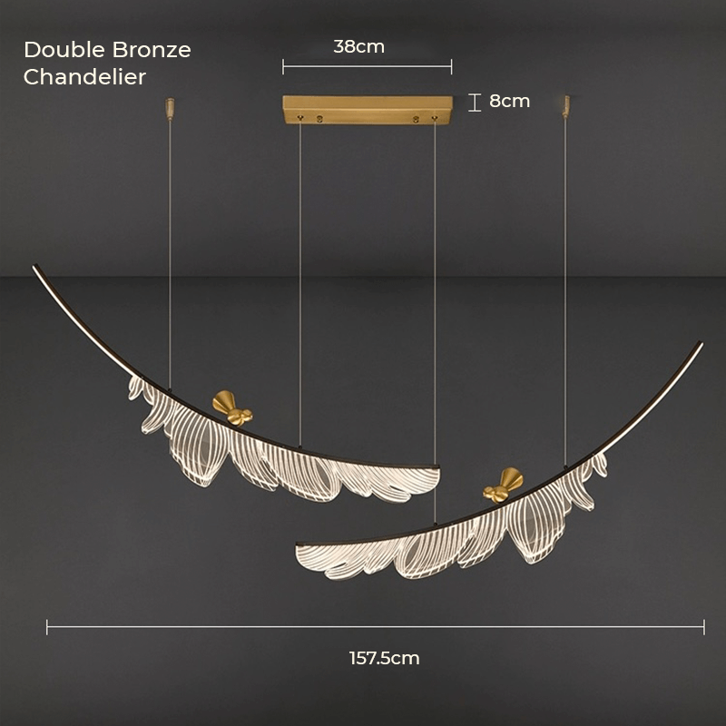 Elegant bronze feather pendant chandelier in a stylish living room.