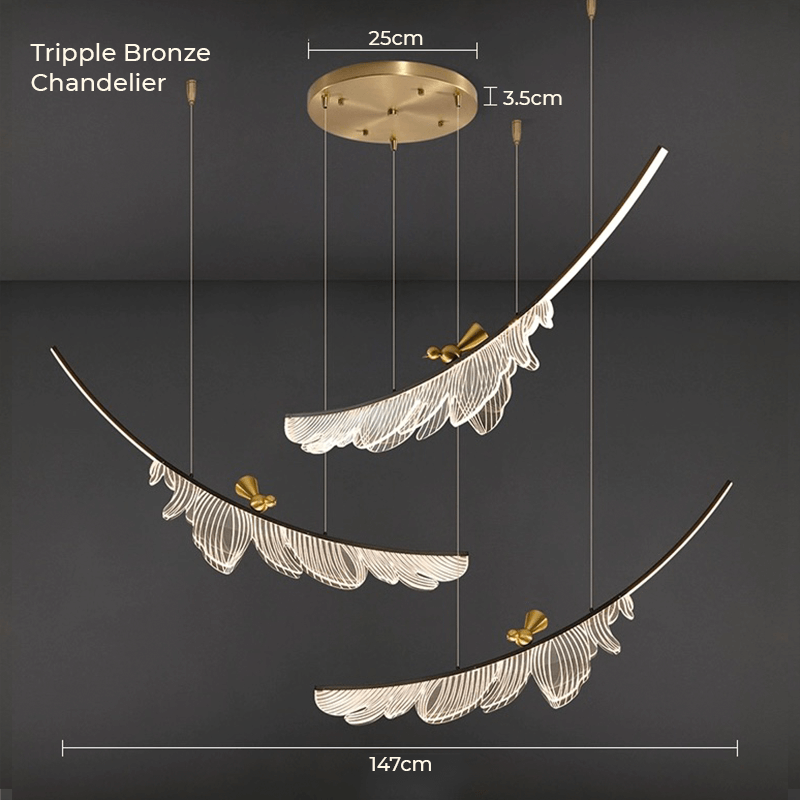 Close-up of the unique design of the bronze chandelier.