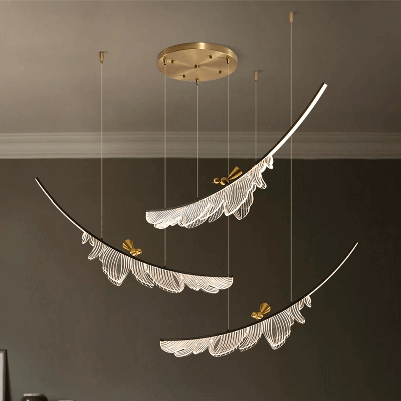 Close-up of the unique design of the bronze chandelier.
