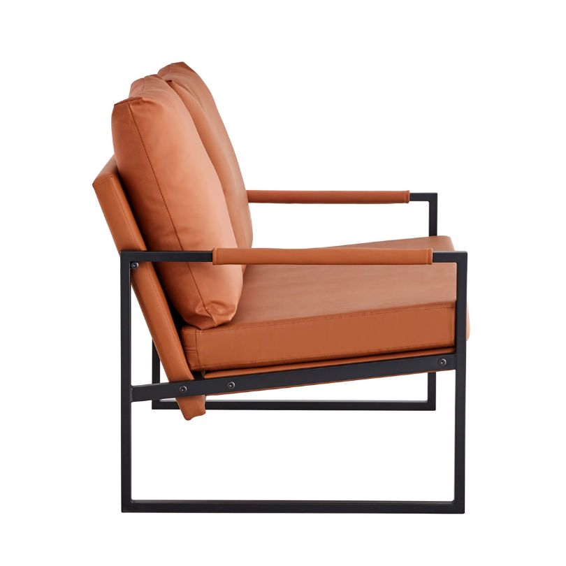 Close-up of the plush pillows on the brown PU leather sofa, emphasizing comfort.