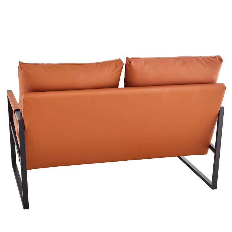 Front view of the chic brown PU leather sofa with pillows, showcasing its modern design.
