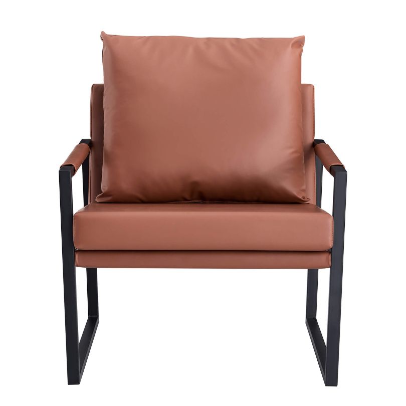 Close-up of the plush padded seat of the brown PU leather chair, emphasizing comfort and quality.