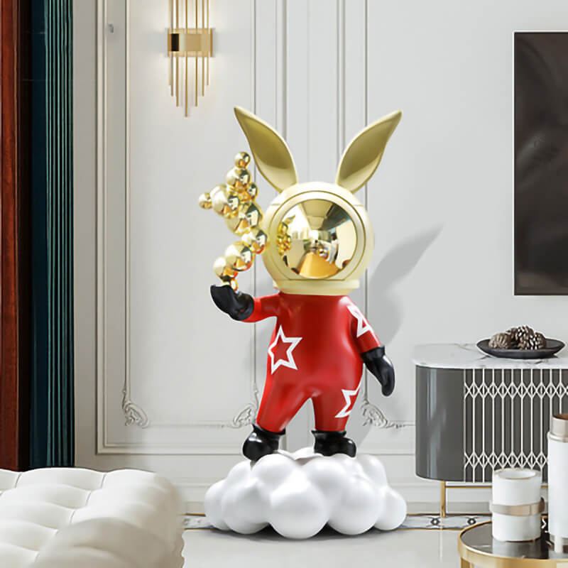 Playful rabbit decor positioned in a childs bedroom.