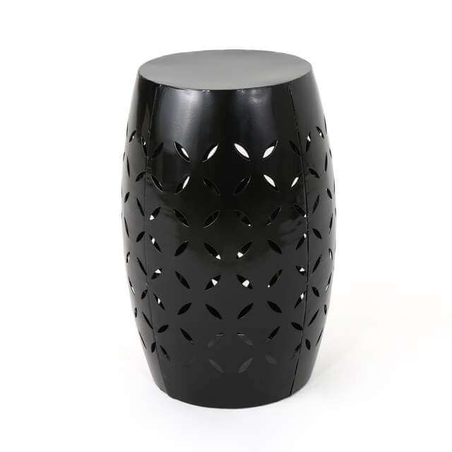 Close-up of the iron side table showcasing its sleek design and sturdy frame