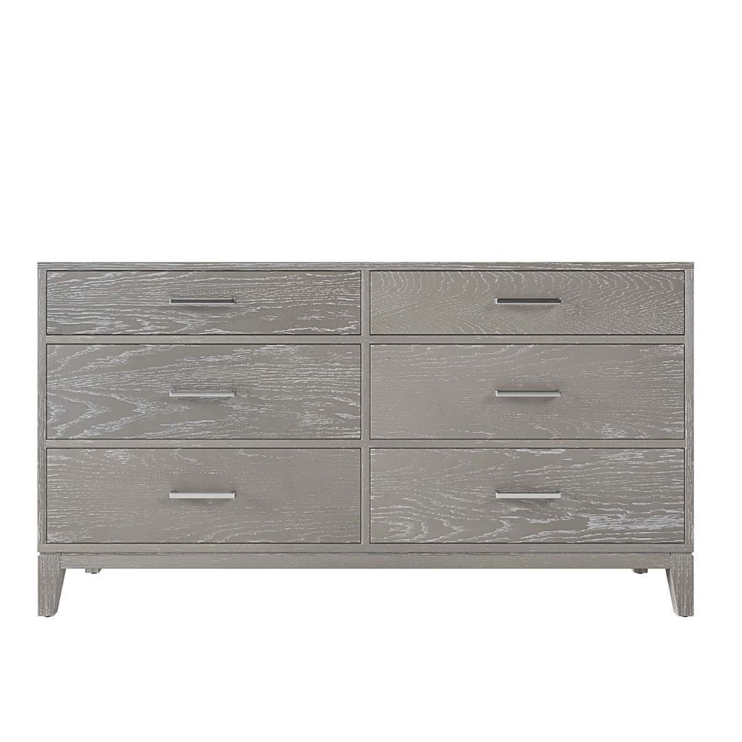 Side angle of the modern dresser with tapered legs, emphasizing its stylish profile.