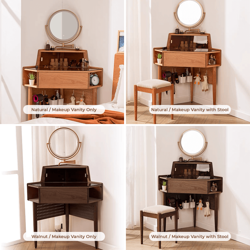 Spacious desktop of the modern vanity table, highlighting its stylish design and storage features.