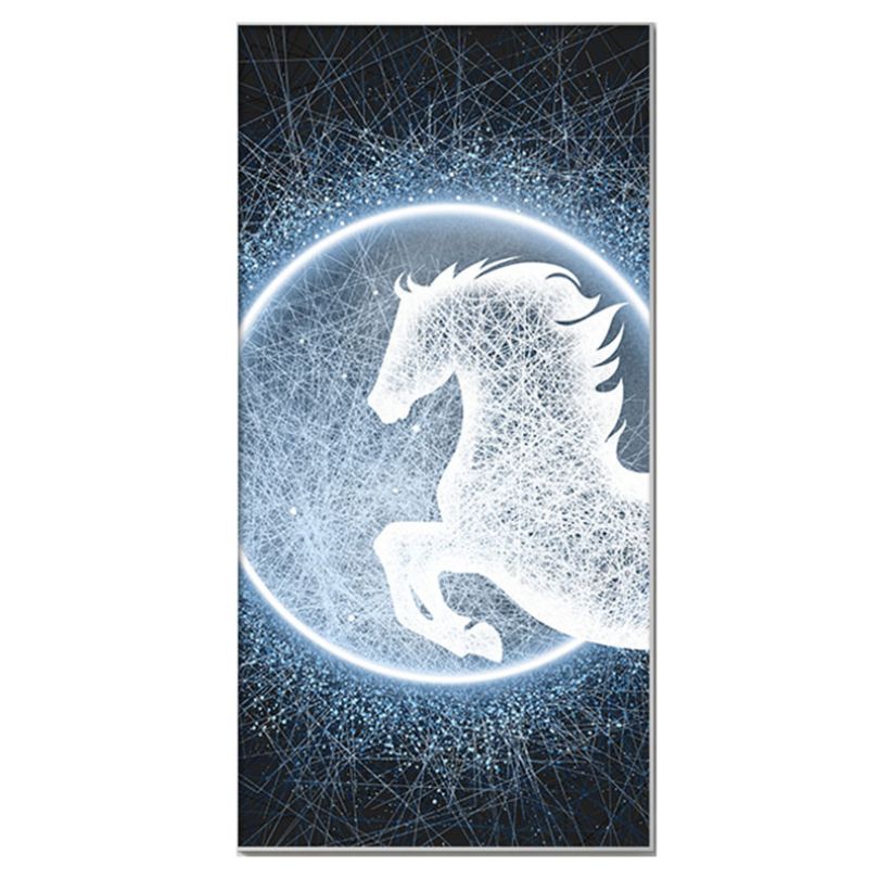 LED horse wall art displayed in a cozy bedroom, enhancing the ambiance with its enchanting glow.