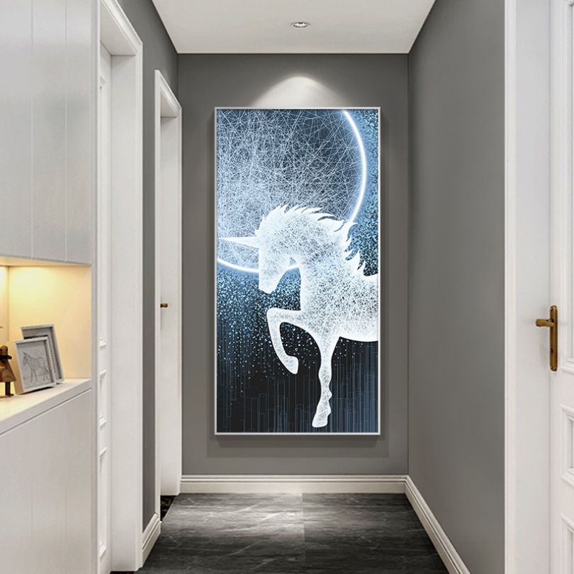 Close-up view of unique horse art with LED light, highlighting the intricate details and craftsmanship.