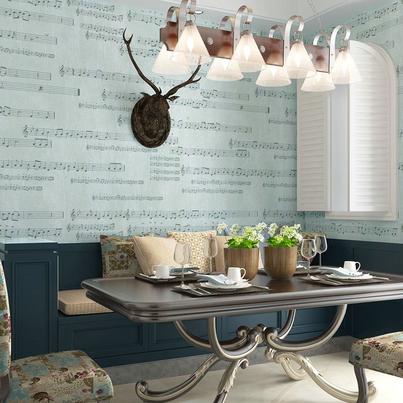 Chic music note wallpaper in a contemporary bedroom setting, showcasing vibrant notes against a soft background.
