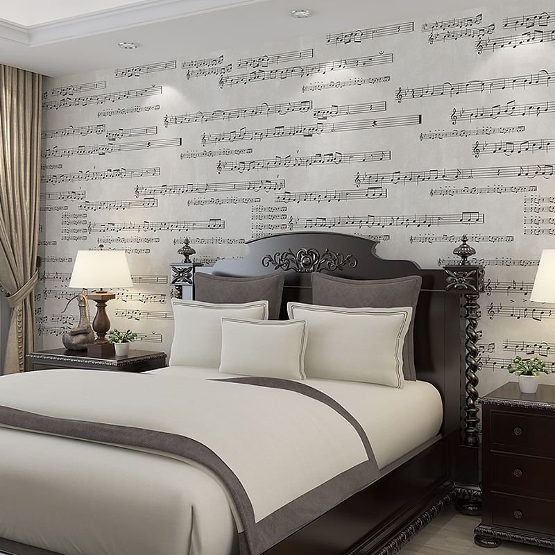 Close-up of the music note wallpaper texture, highlighting its high-quality vinyl finish and design.