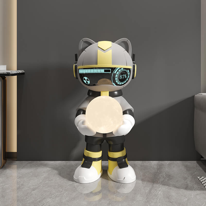 Astronaut figurine displayed in a modern living room setting.