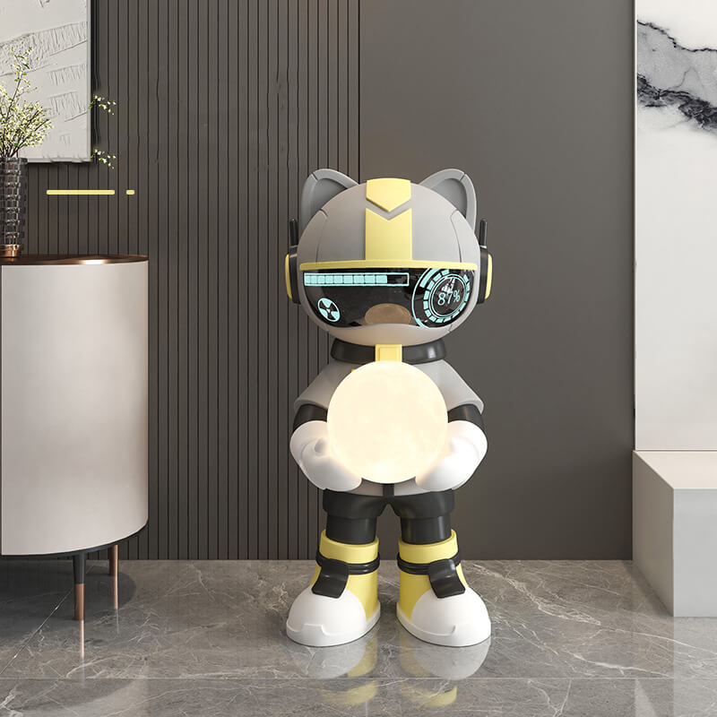 Astronaut figurine displayed in a modern living room setting.
