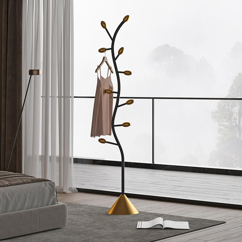 Close-up of the 9 hooks on the Gold Spiral Abstract Coat Rack, perfect for organizing coats and accessories.