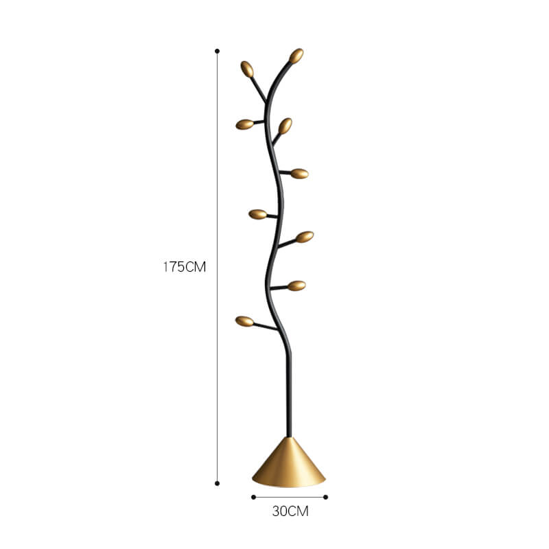 Close-up of the 9 hooks on the Gold Spiral Abstract Coat Rack, perfect for organizing coats and accessories.