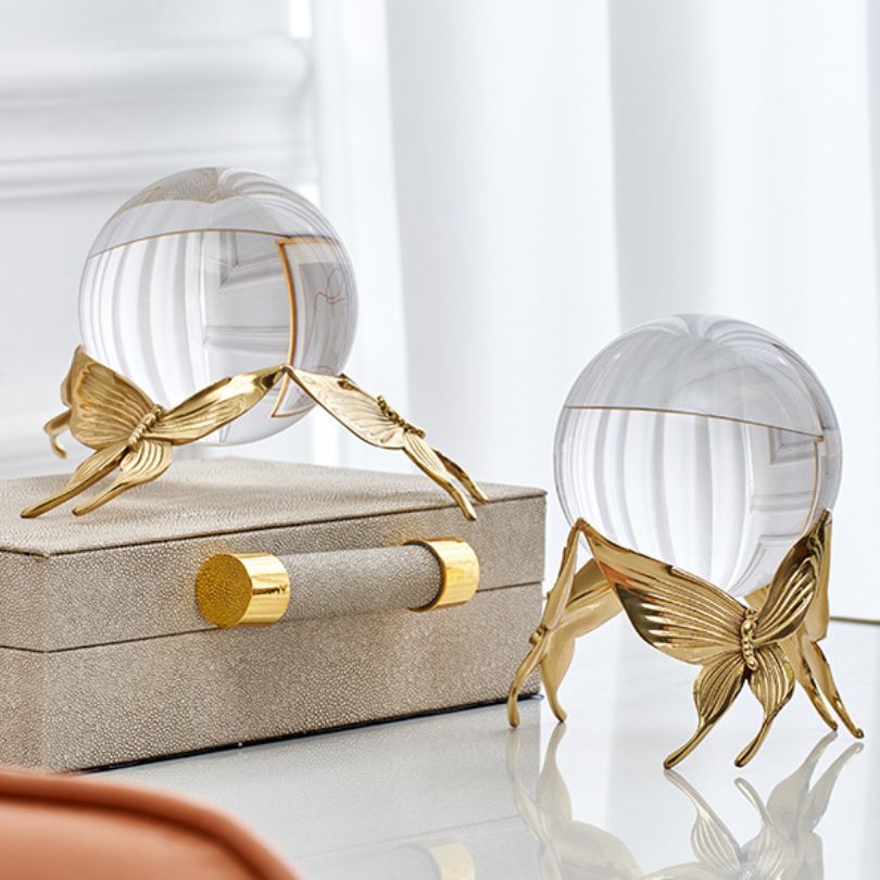 Modern living room setting featuring Elegant Crystal Ball Ornaments as stylish home accessories.
