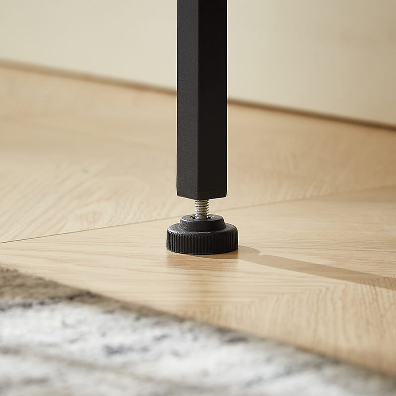 Close-up of the easy-pull handles on the modern dark gray dresser.