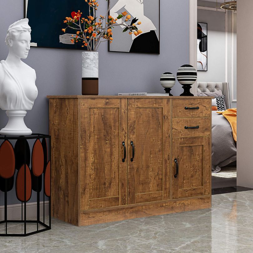 Side angle of the modern sideboard highlighting its spacious design and dark walnut finish.