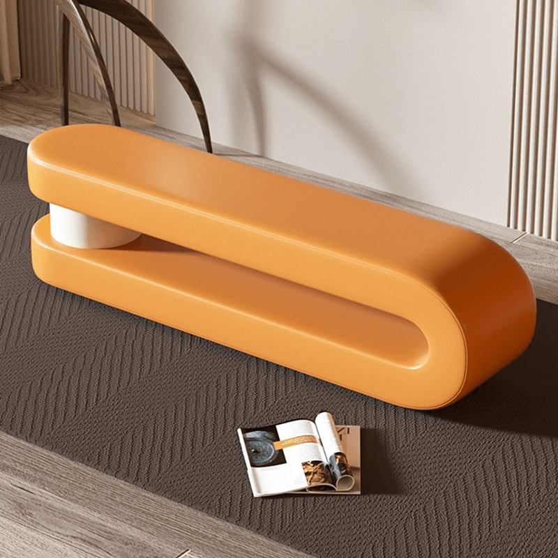 Elegant upholstered leather loop bench displayed in various color options.