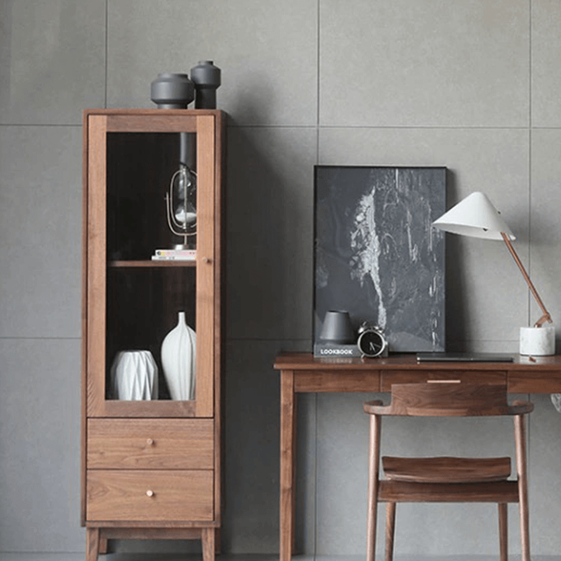 Side angle showcasing the ample storage space of the decorative cabinet.